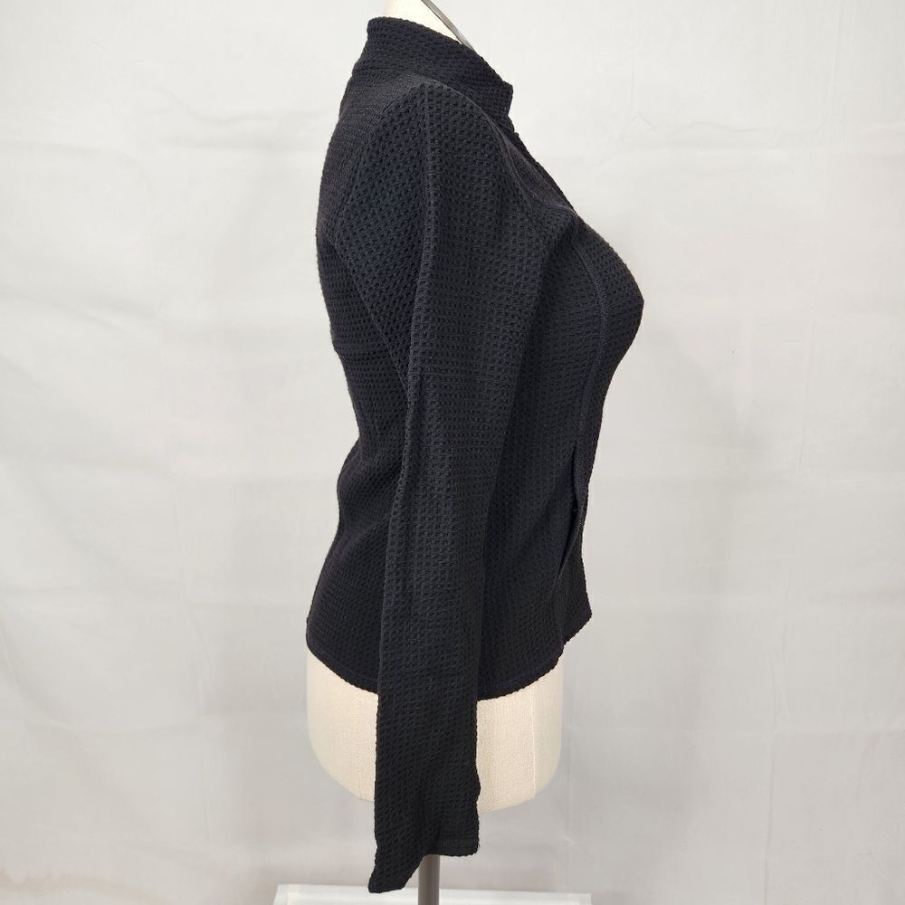 Eileen Fisher Waffle Knit Black Stretch Zip Stand Up Collar Jacket Sz XS - Picture 8 of 13